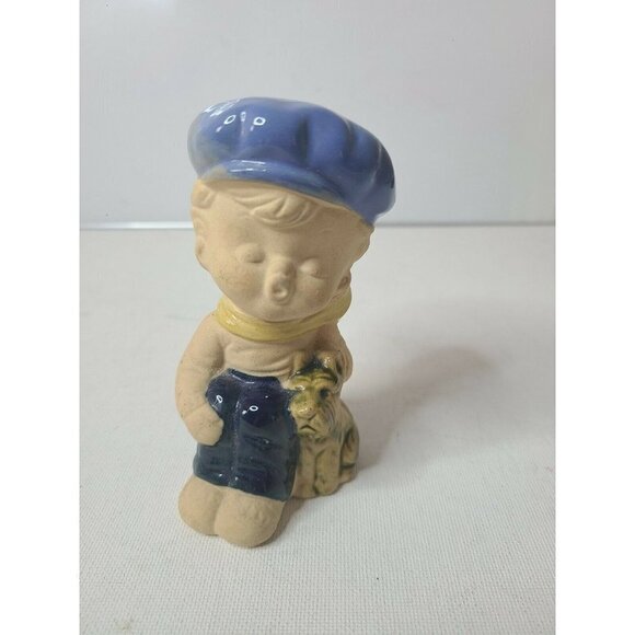 VINTAGE 70's Japan Stoneware Boy And His Dog Statue Figurine Display Decoration - Picture 1 of 10